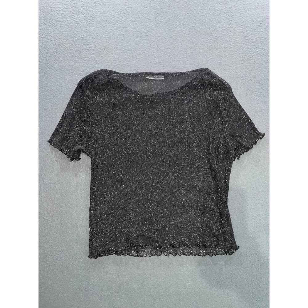 Brandy Melville Glitter Crop Top sheer Y2K Silver black crop ruf Small A008809 - Picture 2 of 6
